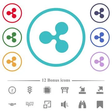 Ripple digital cryptocurrency flat color icons in circle shape outlines Stock Illustration