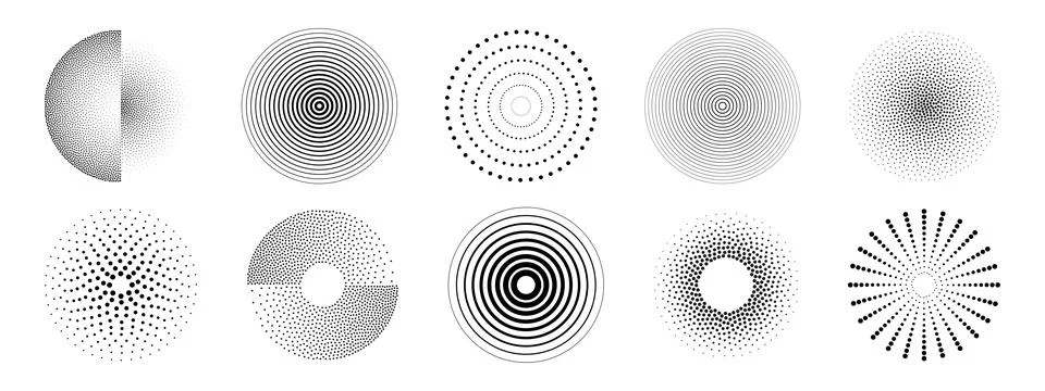Ripple dot pattern circles with halftone gradients Stock Illustration