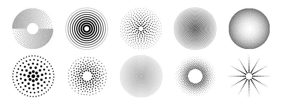 Ripple dot pattern circles with halftone gradients Stock Illustration