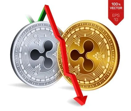 Ripple. Fall. Red arrow down. Ripple index rating go down on exchange market. Stock Illustration