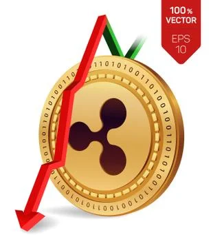 Ripple. Fall. Red arrow down. Ripple index rating go down on exchange market. Stock Illustration