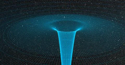 Ripple in space-time continuum displaying gravitational sock waves with galaxy Stock Illustration