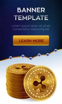 Ripple. Stack of golden coins with Ripple symbol. Cryptocurrency editable ban Stock Illustration