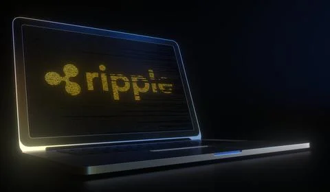 Ripple text made with computer code on the laptop screen. Cryptocurrency mining Stock Illustration
