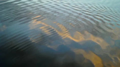 Ripple on Water Surface, Slow Motion, Evening sky reflection, Natural Background Stock Footage 155331536