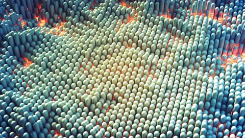 Ripple waving capsules with glowing elements seamless loop 3D render animation Stock Footage 110724523