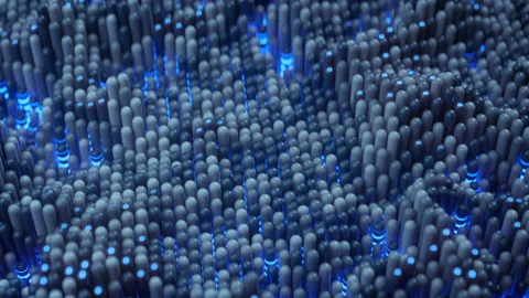 Ripple waving pattern with glowing blue elements loopable 3D render animation Stock Footage 115144486