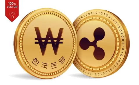 Ripple. Won. 3D isometric Physical coins. Digital currency. Korea Won coin. C Illustrazione stock