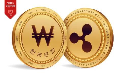 Ripple. Won. 3D isometric Physical coins. Digital currency. Korea Won coin. C Stock Illustration