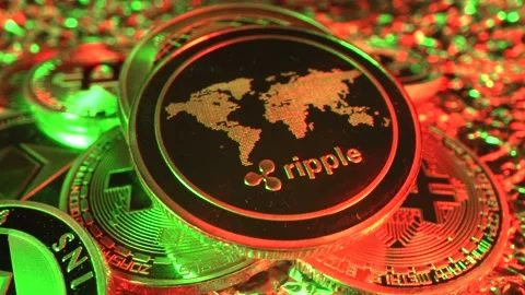 Ripple XRP, Bitcoin BTC Etherium ETH and another crypto coins rotate on the Stock Footage 129609444