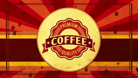 Rippled edge insignia for high value coffee or tea beverage with retro elements Stock Footage 130927241