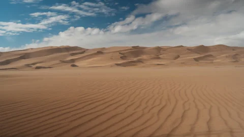 Rippled Sand Patterns Across Vast Desert Beneath Golden Dunes Stock Footage 343026142