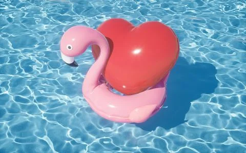 Rippled water surface and floating flamingo, 3d rendering. Illustrazione stock