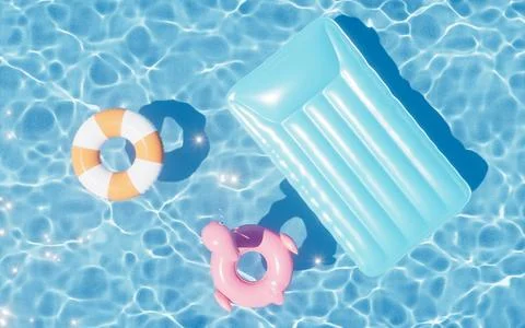 Rippled water surface and floating air mattress, 3d rendering. Illustrazione stock