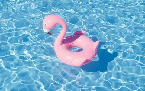 Rippled water surface and floating flamingo, 3d rendering. Illustrazione stock