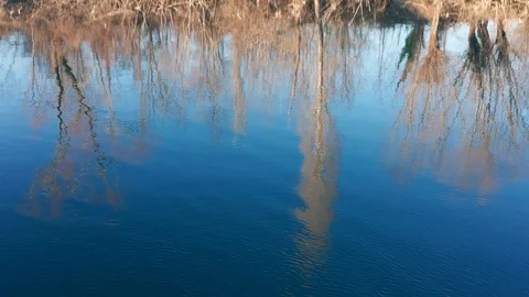 Ripples and reflection in still blue water of a river. Stock Footage 124102976