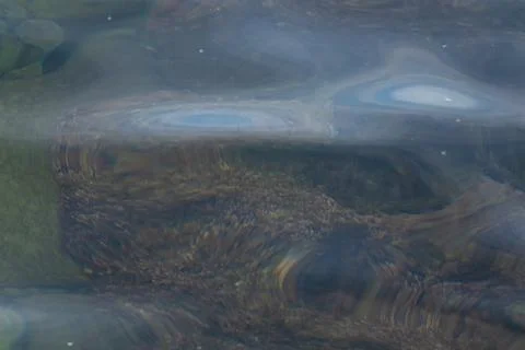 Ripples form on water surface, creating reflections of sky above Stock Photos