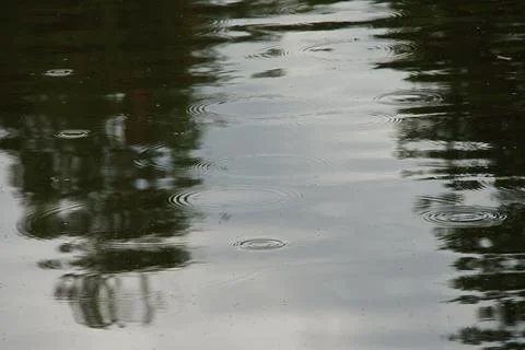 Ripples on the water from falling raindrops, creating an abstract pattern Stock Photos