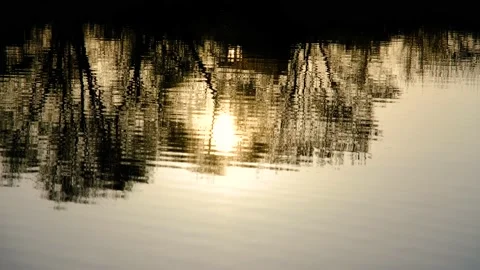 Ripples of water on the surface of the lake at sunset. The sunset is reflected i Stock Footage 192535854