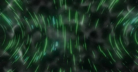 Rippling digital wave undulating in virtual space, with glowing green light Stock Photos