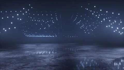 Rippling grid of small lights hovering over a misty ground Stock Footage 346781642