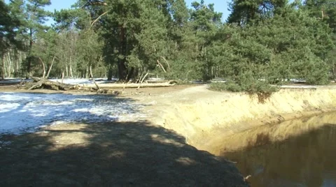 Rippling sand + pan steep sandy slope at the bank of the Dinkel river + pan Stock-Footage 43296154
