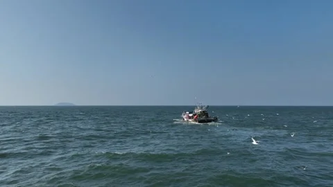 Rippling sea with a ship Video stock 303883725