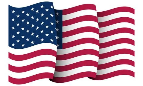 Rippling shaped US flag isolated on white background with gradient shadows Stock Illustration
