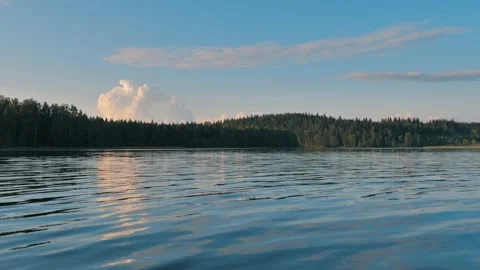 Rippling surface of the lake with reflections on it. Beautiful summer landscape Stock-Footage 202651776