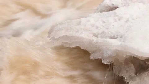 Rippling water over Fallen Maple Leaf in Potato River Foster Falls Wisconsin Stock Footage 232266426