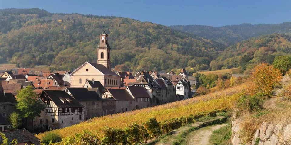 Riquewhir in autumn, Alsace, Alsatian Wine Route, Haut-Rhin, France, Europe Stock Photos