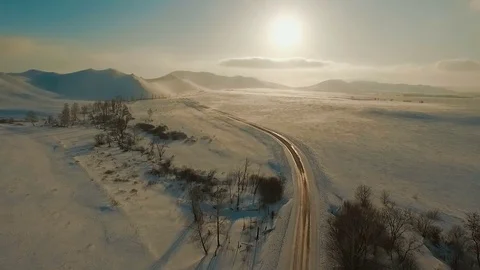 Rise above the winter road. Stock Footage 70392134