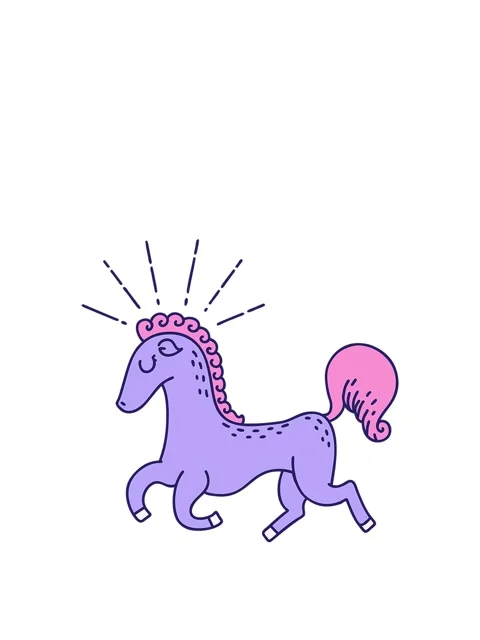 Rise and float animation of cartoon tattoo style prancing stallion Stock Footage 324160708