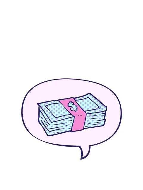 Rise and float animation of cartoon stack of cash with speech bubble in com.. 库存影片 324276358