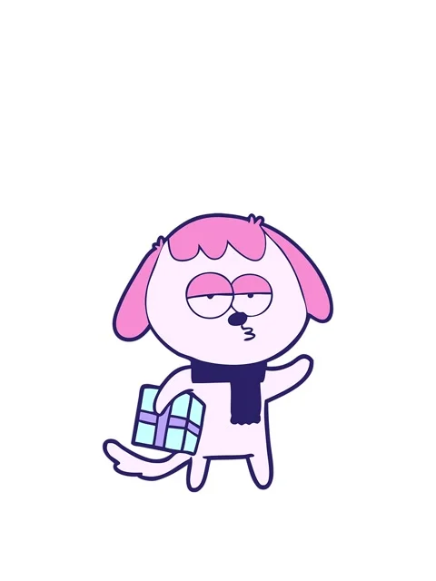 Rise and float animation of cartoon bored dog with christmas present Video stock 324386226