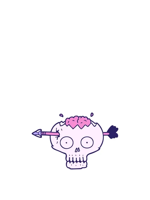 Rise and float animation of cartoon skull with arrow through brain Stock Footage 324483981