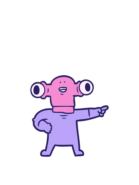 Rise and float animation of friendly cartoon alien pointing Stock Footage 324345054