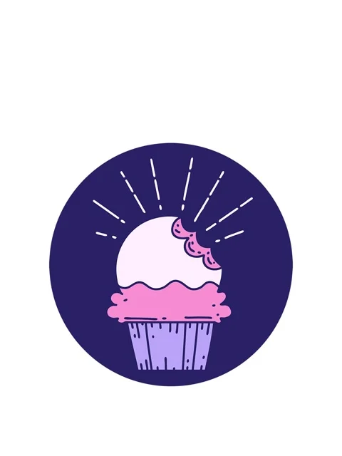 Rise and float animation of icon of a tattoo style cupcake with missing bite 스톡 동영상 324214001
