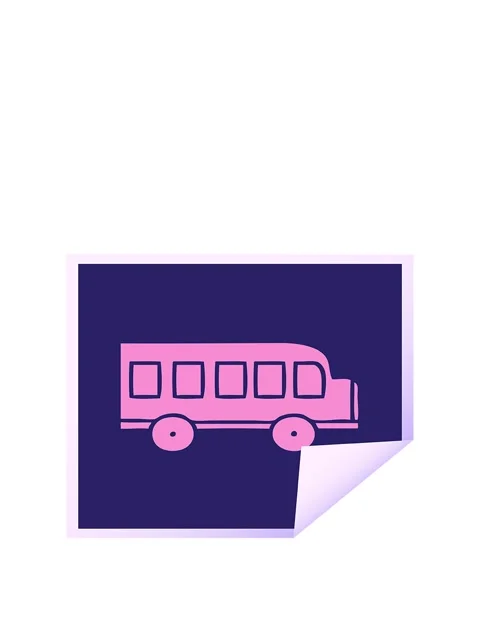 Rise and float animation of square peeling sticker cartoon of a school bus Stockbeeldmateriaal 324195311