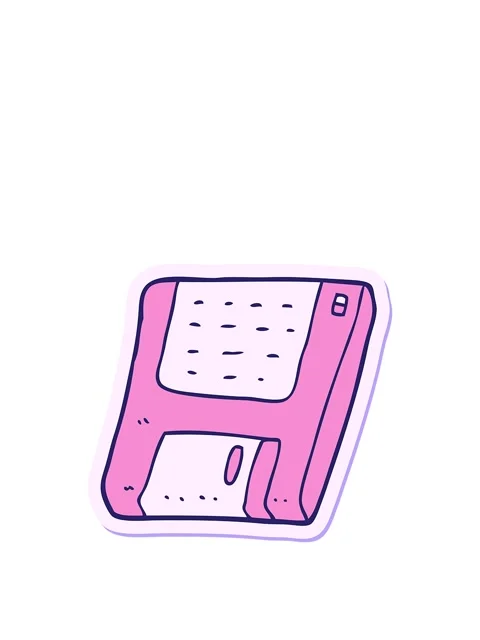 Rise and float animation of sticker of a cartoon old computer disk Stock Footage 324171747