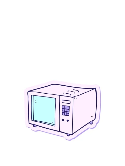 Rise and float animation of sticker of a cartoon microwave Stock Footage 324203865