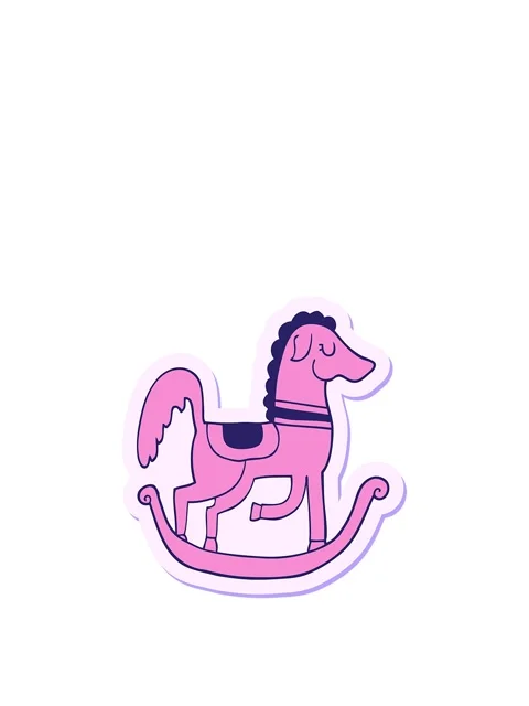 Rise and float animation of sticker of a cartoon rocking horse Stock Footage 324327113