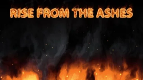 Rise From The Ashes Text Animation with Ground Fire and Smoke Stock Footage 339754246