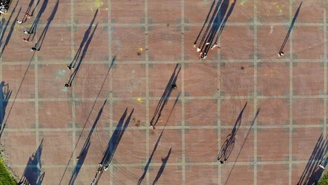 Rise up on drone over the area with walking on her people in summer Sunny day Stock Footage 122699503