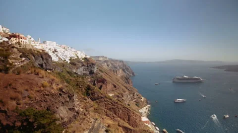 Rise on the elevator from the port of Santorini Stock Footage 48249361