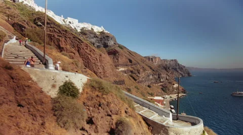 Rise on the elevator from the port of Santorini Stock Footage 48249388