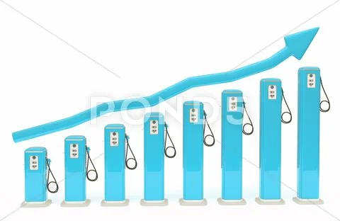 Rise in fuel cost: gasoline pumps chart with graph Stock Illustration