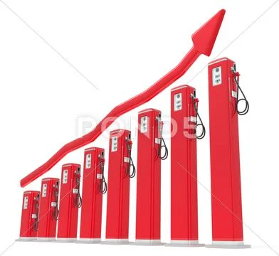 Rise in gas price: petrol pumps chart with red graph Stock Illustration