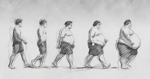 The Rise of Obesity - A Contemporary Evolution Sequence Stock Footage 332567152