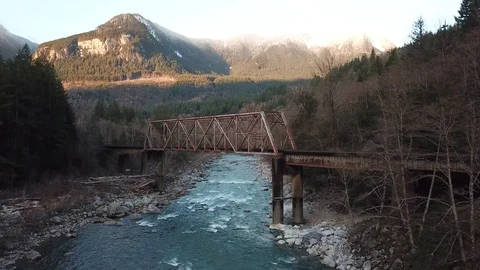 Rise over train bridge sunset Stock Footage 105258891